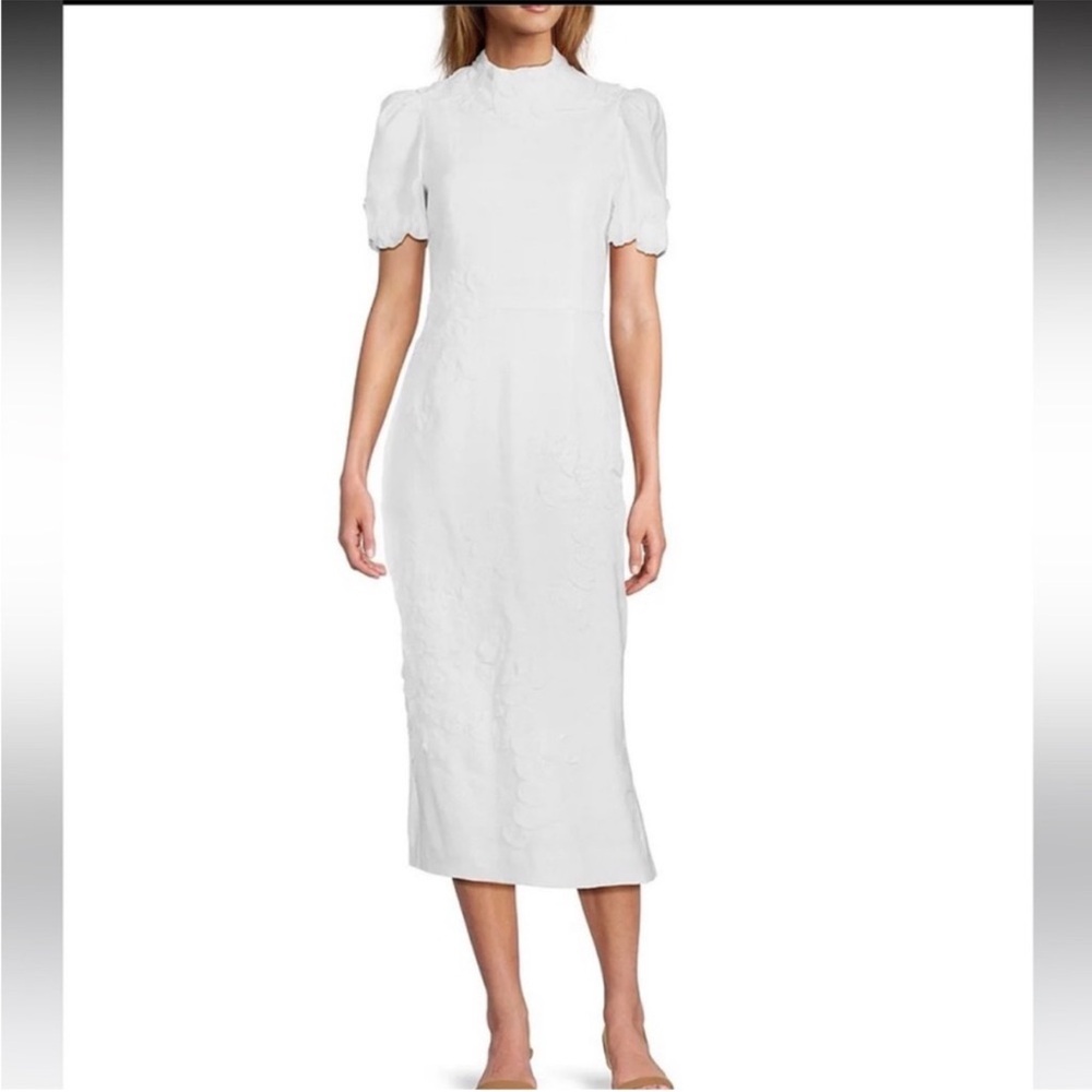 NWT Antonio Melani Willow Floral Applique Mock Neck Short Sleeve Midi Dress